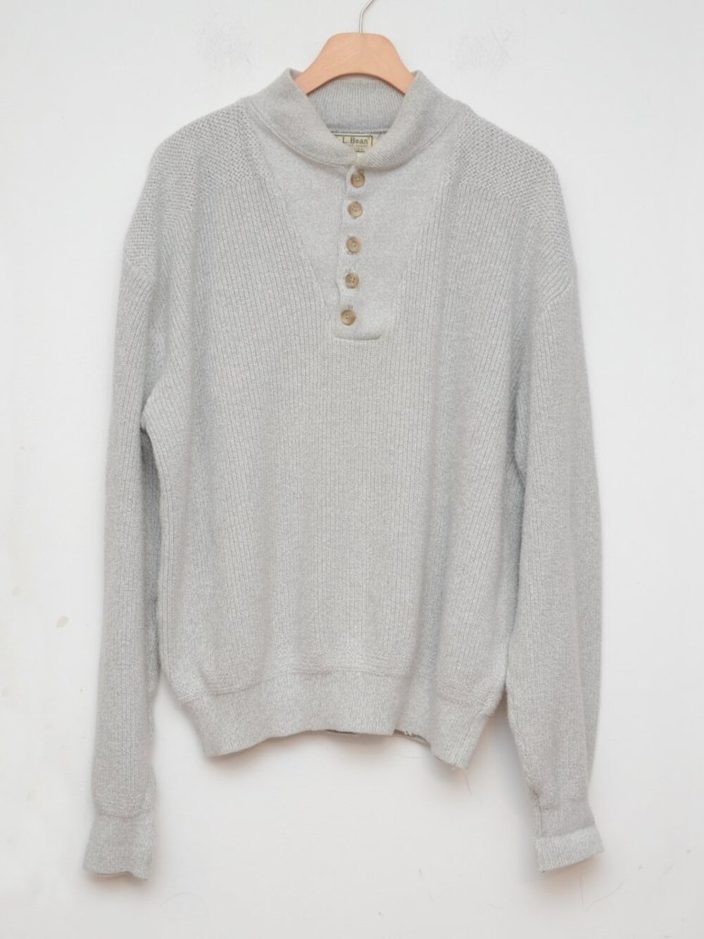 LL Bean Men's Vintage 90s Grey Fisherman Henley Sweater Large Pre Owned